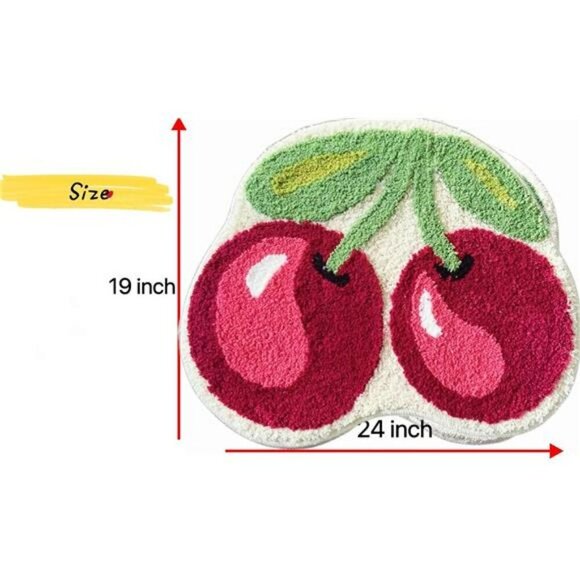 Cherry Bath Mat Cute Non Slip Absorbent Rug for Bathroom Shower Kids Room - Picture 2 of 7